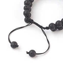 Lava Rock Chakra Natural Lava Rock Braided Bead Bracelets, with Natural & Synthetic Mixed Stone and Alloy Findings, Antique Silver, 2-3/8 inch(6cm)