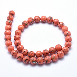 Coral Sea Shell and Synthetic Turquoise Assembled Beads Strands, Round, Coral, 6mm, Hole: 1.2mm, about 65pcs/strand, 15.7 inch(40cm)