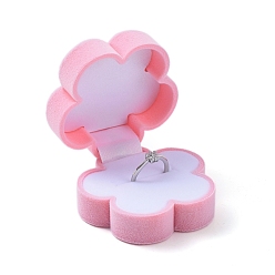 Pink Plum Blossom Shape Velvet Jewelry Boxes, Portable Jewelry Box Organizer Storage Case, for Ring Earrings Necklace, Pink, 6.15x6.15x3.75cm