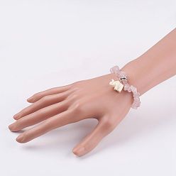 Quartz Rose Bracelets de résine elephant charm, avec des copeaux de quartz rose naturels, 2 pouces (51 mm)