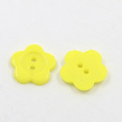 Yellow Acrylic Sewing Buttons for Costume Design, Plastic Buttons, 2-Hole, Dyed, Flower Wintersweet, Yellow, 14x2mm, Hole: 1mm