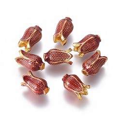 Doré  Des perles d'émail en alliage, fleur, rouge, or, 11x7mm, trou: 1.8 mm, diamètre intérieur: 3.5 mm