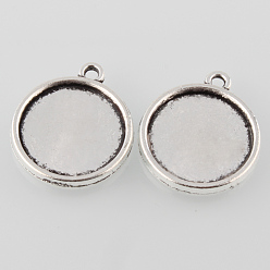 Antique Silver Tibetan Style Alloy Flat Round Pendant Cabochon Settings, Cadmium Free & Lead Free, Double-sided Tray, Plain Edge Bezel Cups, Antique Silver, Tray: 16mm, 22x19x3mm, Hole: 1mm, about 500pcs/1000g