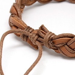 Chocolate Trendy Unisex Casual Style Braided Waxed Cord and Leather Bracelets, Chocolate, 58mm