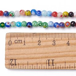 Couleur Mélangete Main verre millefiori rangées de perles rondes, couleur mixte, 4mm, Trou: 1mm, Environ 95~100 pcs/chapelet, 14~14.5 pouce