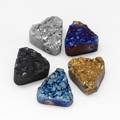 Mixed Color Electroplated Natural Druzy Quartz Crystal Beads, Triangle, Mixed Color, 14x16x6~12mm, Hole: 1.5mm
