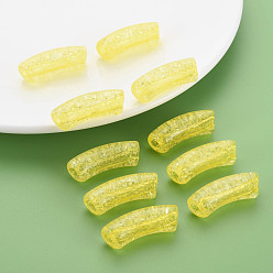 Yellow Transparent Crackle Acrylic Beads, Curved Tube, Yellow, 35x11.5x13.5mm, Hole: 3.5mm, about 148pcs/500g