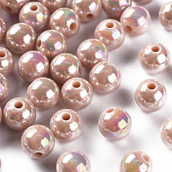PeachPuff Opaque Acrylic Beads, AB Color Plated, Round, PeachPuff, 8x7mm, Hole: 2mm, about 1745pcs/500g