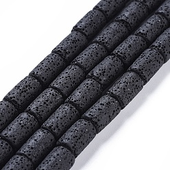 Black Natural Lava Rock Beads Strands, Dyed, Column, Black, 14~15x8mm