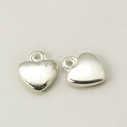 Silver Tibetan Style Alloy Charms, Lead Free and Cadmium Free, Heart, Silver Color Plated, 12mm long, 10mm wide, 2.5mm thick, hole: 2mm