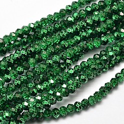 Vert Perles de verre rondelles à facettes peintes transparentes, verte, 4x3mm, Trou: 1mm, Environ 125 pcs/chapelet, 15 pouce