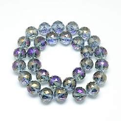 Mauve Electroplate Glass Bead Strands, Rainbow Plated, Faceted, Round, Mauve, 17~18x17~18mm, Hole: 2mm, about 30pcs/strand, 22.8 inch