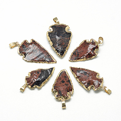 Mahogany Obsidian Natural Mahogany Obsidian Pendants, with Brass Findings, Golden, 25~50x15~25x5~15mm, Hole: 7x4mm