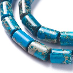 Deep Sky Blue Natural Imperial Jasper Bead Strands, Dyed, Cube, Deep Sky Blue, 6~6.5x8~9mm, Hole: 1.4mm, about 43pcs/strand, 15.75''(40cm)