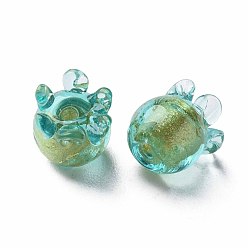 Turquoise Handmade Gold Foil Lampwork Beads, Jellyfish, Turquoise, 8.5~9.5x8.5mm, Hole: 1~1.5mm