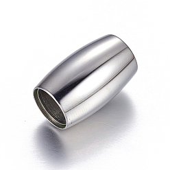 Stainless Steel Color Barrel 304 Stainless Steel Magnetic Clasps with Glue-in Ends, Stainless Steel Color, 21.7x12mm, Hole: 8mm