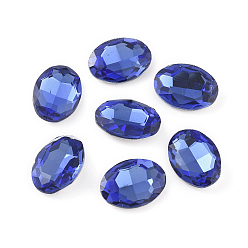 Medium Blue Glass Pointed Back Rhinestone, Back Plated, Faceted, Oval, Medium Blue, 13x18x5mm