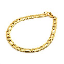 Золотой Модных женских 304 из нержавеющей стали Figaro цепи браслеты, с карабин-лобстерами , золотые, 8-1/4 дюйм (210 мм), 6 мм