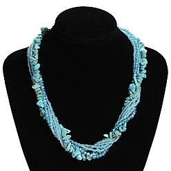 Synthetic Turquoise Synthetic Turquoise  Multi-strand Necklaces, with Glass Beads and Lobster Clasps, 17.71 inch~18.11 inch
