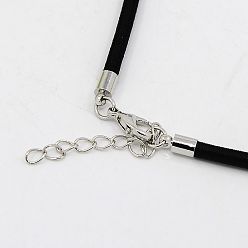 Black Silk Cord Necklaces Making, with Brass Lobster Clasps, Platinum, Black, 17 inch~18 inch