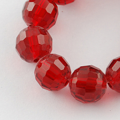 Красный Прозрачные стеклянные бусины, граненый (96 граней), круглые, красные, 8 мм, отверстие : 1 мм, около 72 шт / нитка, 21.8 дюйм