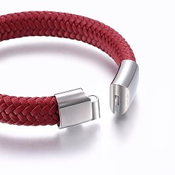 Rouge Bracelets en cordon tressé en cuir microfibre bracelets en cordon tressé, avec 304 acier inoxydable fermoir magnétique, rectangle, rouge, 8-5/8 pouce (22 cm), 12x6mm