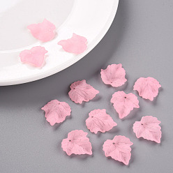 Hot Pink Autumn Theme Transparent Frosted Acrylic Pendants, Maple Leaf, Hot Pink, 24x22.5x3mm, Hole: 1mm, about 962pcs/500g