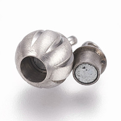 Matte Platinum Color 304 Stainless Steel Magnetic Clasps with Loops, Matte Surface, Round, Matte Platinum Color, 18.5x10mm, Hole: 2mm