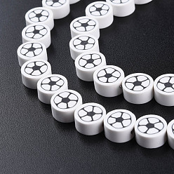 White Handmade Polymer Clay Bead Strands, Flat Round with Football, White, 8~9x4~5mm, Hole: 1.2~1.4mm, about 40~41pcs/strand, 13.62 inch~13.86 inch(34.6cm~35.2cm)