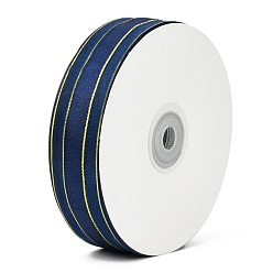 Prussian Blue Solid Color Organza Ribbons, Golden Wired Edge Ribbon, for Party Decoration, Gift Packing, Prussian Blue, 1"(25mm), about 50yard/roll(45.72m/roll)