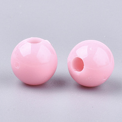 Pink Plastic Beads, Round, Pink, 9.5mm, Hole: 2.5mm, about 1100pcs/500g