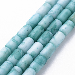 Turquoise Opaque Baking Painted Crackle Glass Beads Strands, Frosted, Column, Turquoise, 7.5x4.5mm, Hole: 1mm, about 49pcs/strand, 18.31 inch(46.5cm)