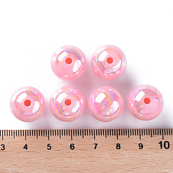 Бледно-Розовый Непрозрачные акриловые бусины, с покрытием AB цвета, круглые, розовый жемчуг, 16x15 мм, отверстие : 2.8 мм, Около 220 шт / 500 г