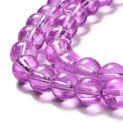 Medium Orchid Drawbench Transparent Glass Beads Strands, Spray Painted, Round, Medium Orchid, 8mm, Hole: 1.3~1.6mm, 31.4 inch