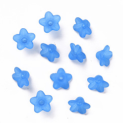 Blue Transparent Acrylic Beads, Flower, Frosted, Blue, 12x7mm, Hole: 1mm, about 4600pcs/500g