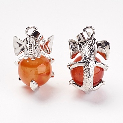 Carnelian Natural Carnelian/Red Agate Pendants, with Brass Findings, Elephant, Platinum, 31x19x23mm, Hole: 5x8mm