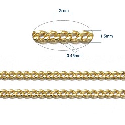 Golden Brass Twisted Chains, Curb Chains, Diamond Cut, Soldered, Faceted, with Spool, Oval, Lead Free & Cadmium Free, Golden, 2x1.5x0.45mm, about 301.83 Feet(92m)/roll