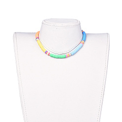 Coloré Colliers de foulard en perles de polymère faites main en pâte polymère, avec perles d'espacement en laiton et pièces 304 en acier inoxydable, colorées, 14.1 pouce (36 cm)