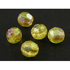 Yellow Eco-Friendly Transparent Acrylic Beads, Faceted, Round, AB Color, Yellow, 8mm, Hole: 1.5mm, about 2000pcs/500g
