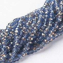 Light Blue Electroplate Glass Faceted Rondelle Beads Strands, Half Plated, Light Blue, 4x3mm, Hole: 1mm, about 140pcs/strand, 16.5 inch