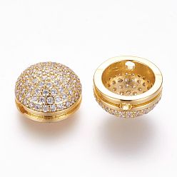 Golden Brass Micro Pave Cubic Zirconia Beads, Half Round/Dome, Golden, 12.5x7mm, Hole: 1.5mm