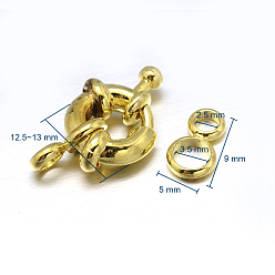 Golden Brass Spring Ring Clasps, Golden, 12.5~13x6mm, Tube Bails: 9x5x1.5mm, Hole: 2.5mm