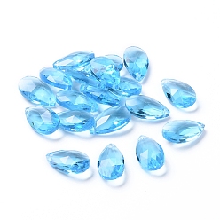 Sky Blue Glass Pendants, Crystal Suncatcher, Faceted, teardrop, Sky Blue, Size: about 13mm wide, 22mm long, 8mm thick, hole: 0.8mm