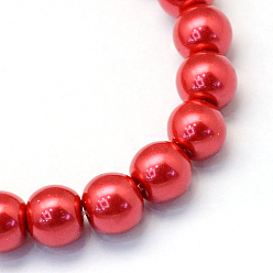 Crimson Baking Painted Glass Pearl Bead Strands, Pearlized, Round, Crimson, 3~4mm, Hole: 0.5mm, about 195pcs/strand, 23.6 inch