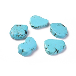 Pale Turquoise Natural Magnesite Beads, Flat Slab Beads, No Hole/Undrilled, Dyed, Nuggets, Pale Turquoise, 23~26x18~21x4.5~6mm
