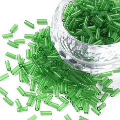 Green Transparent Glass Bugle Beads, Round Hole, Green, 3~8x2mm, Hole: 0.7mm, about 450g/pound