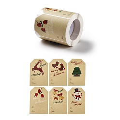 Paper Christmas Themed Polygon Roll Stickers, Self-Adhesive Paper Gift Tag Stickers, for Party, Decorative Presents, 75x50x0.1mm, about 250pcs/roll