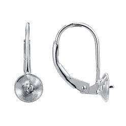 Platinum Rhodium Plated 925 Sterling Silver Leverback Earring Findings, with Cup Pearl Peg Bails Pin, for Half Drilled Beads, Platinum, 17mm, Pin: 0.7mm, Bail: 6mm, pin: 0.6mm