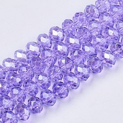 Lilac Baking Paint Glass Beads Strands, Pearl Luster Plated, Faceted, Rondelle, Lilac, 3x2.5mm, Hole: 0.9mm, about 139pcs/strand, 14.17 inch(36cm)