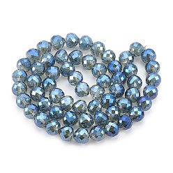 Королевский синий Стеклянные бусины с гальваническим покрытием , граненые, сердце, королевский синий, 9x10 мм, отверстие : 1.5 мм, около 60 шт / нитка, 22 дюйм